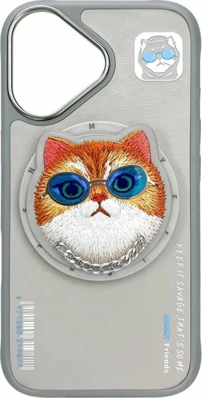 Kuti MagSafe Nimmy Glasses Cool Cat për iPhone 16, gri