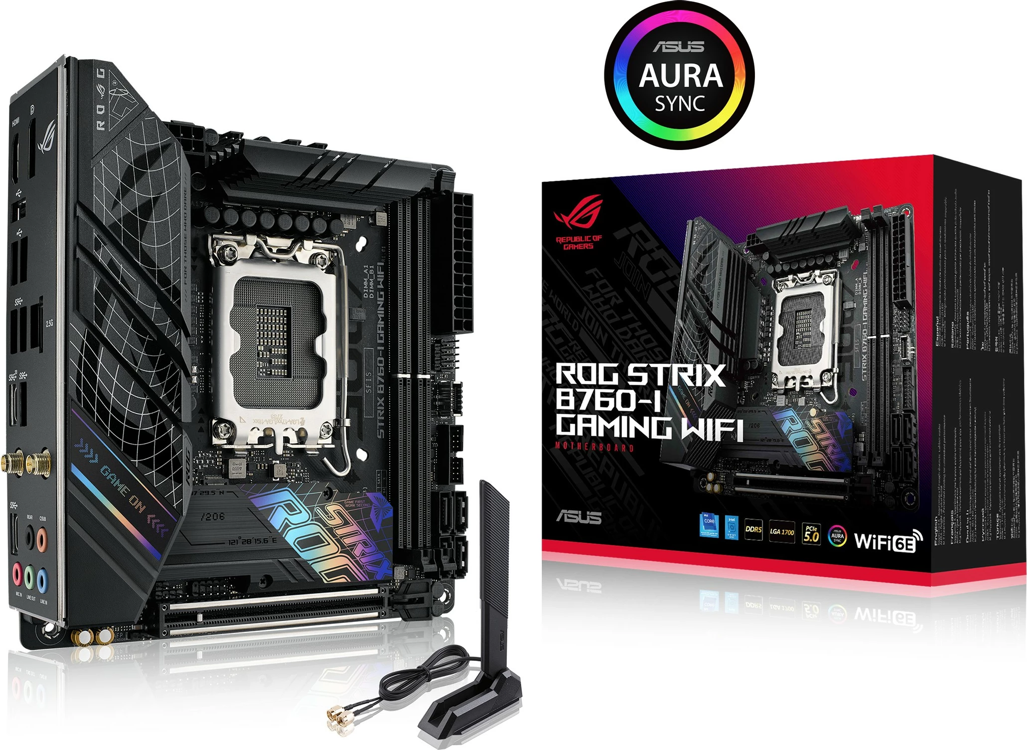 Pllakë amë ASUS ROG STRIX B760-I GAMING WIFI, Intel, LGA 1700, DDR5-SDRAM, 64 GB