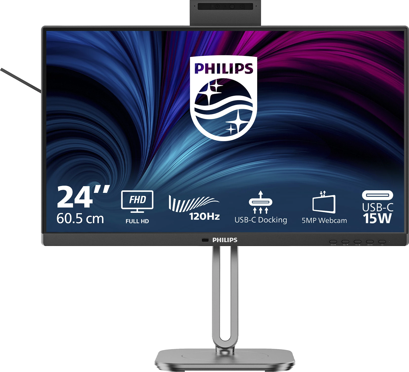 Monitor Philips 24B2U4301H/00, 24", Full HD IPS, 120Hz, USB-C Docking, Webcam 5MP