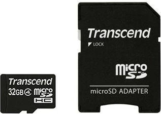 MicroSDHC kartelë Transcend TS32GUSDHC4 32GB, Class 4, me adapter, e zezë