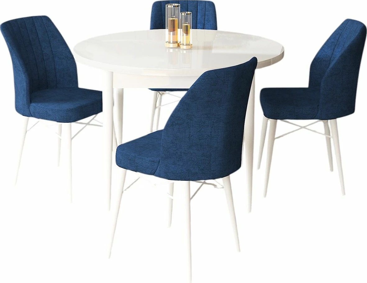 Tavolinë me karrige, 5 copë, Skye Decor, Rox, e bardhë dhe blu e errët