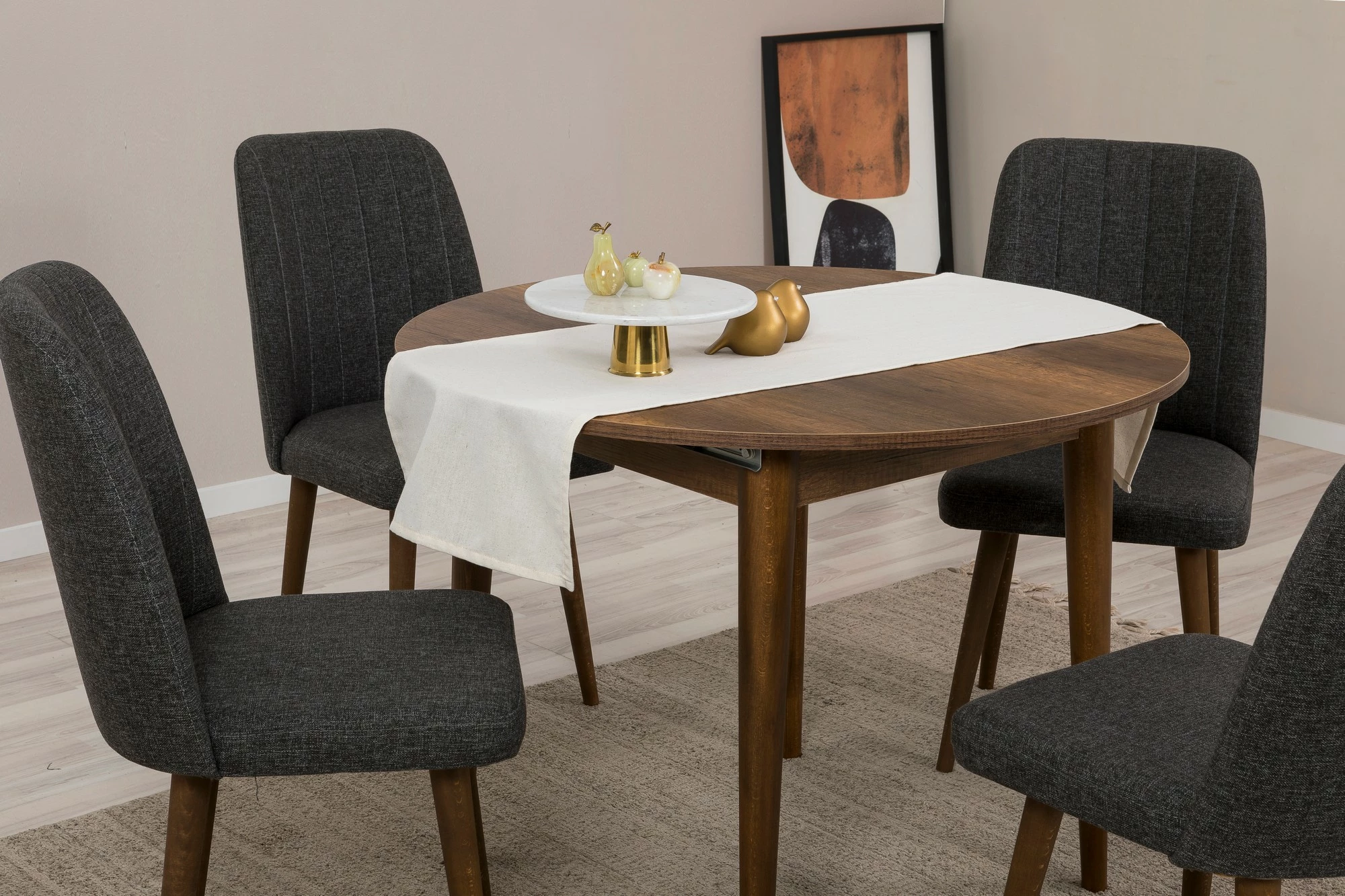 Tavolinë me karrige, zgjatshme, 5 copë, Skye Decor Vina 1053, anthracite, walnut