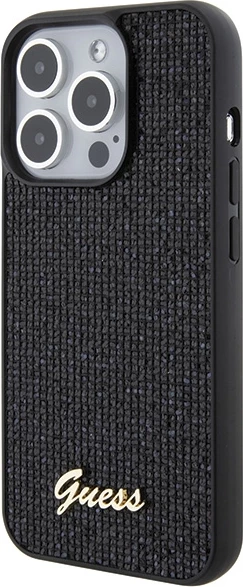 Mbështjellës Guess Disco Metal Script për iPhone 15 Pro, i zi