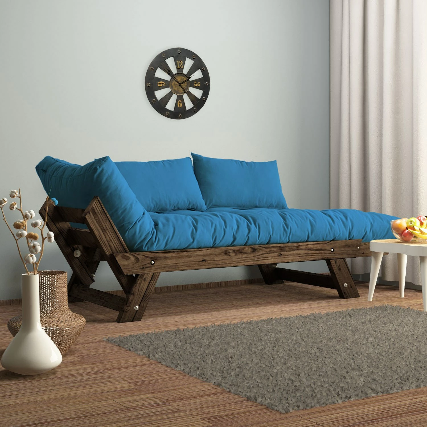 Divan për kopsht, dy vende, ngjyrë arre dhe kaltër, Skye Decor, CPT8115-210