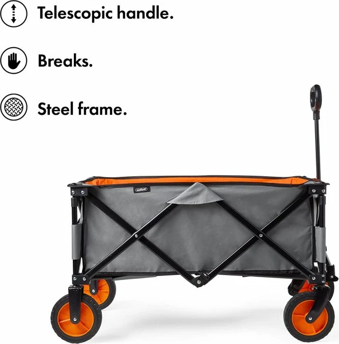 Karrocë kampingu palosëse VONHAUS 2500308, kapacitet deri 70kg, dorezë teleskopike, gri/portokalli