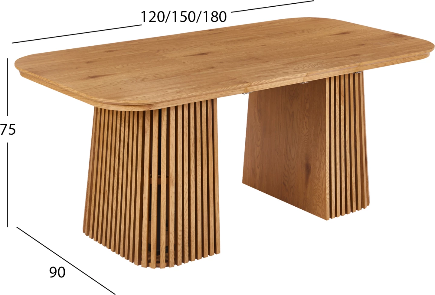 Tavolinë ngrënie e zgjatshme VERLO FH18436, MDF, ngjyrë dru natyral, 120/150/180x90x75 cm