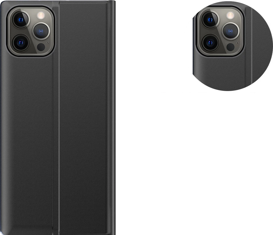 Mbështjellës Hurtel Sleep Case me kapak dhe smart window për iPhone 13 Pro Max, e zezë