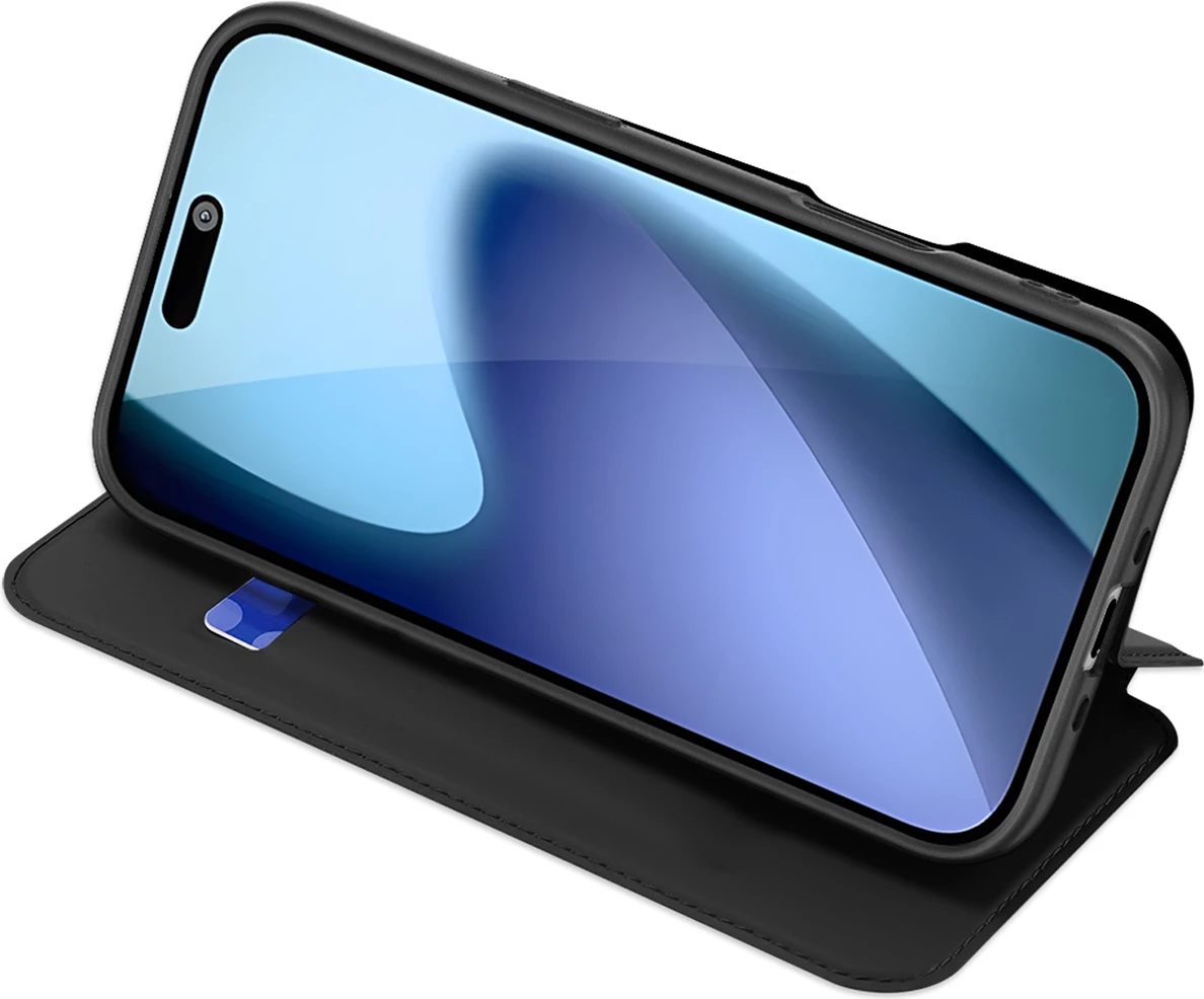 Mbështjellës Dux Ducis Skin Pro për iPhone 17 Air, me flip dhe xhep për kartela, i zi