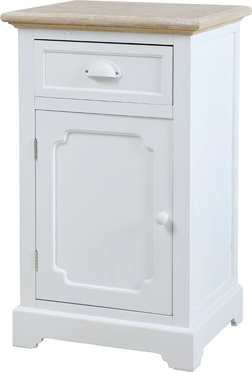 Komodinë Kimolos, 1 derë, 1 sirtar, e bardhë-natyrale, 43x35x71