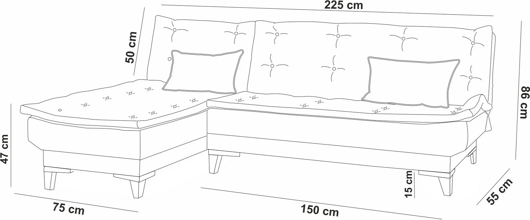 Kënd-sofë shtrat Atelier del Sofa, Santo, kënd majtas, ngjyrë gri e errët