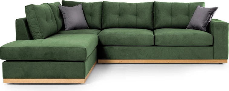 Divan qoshe Boston qoshe e djathtë, material pëlhurë, ngjyrë jeshile e errët-gri e errët, 280x225x90cm