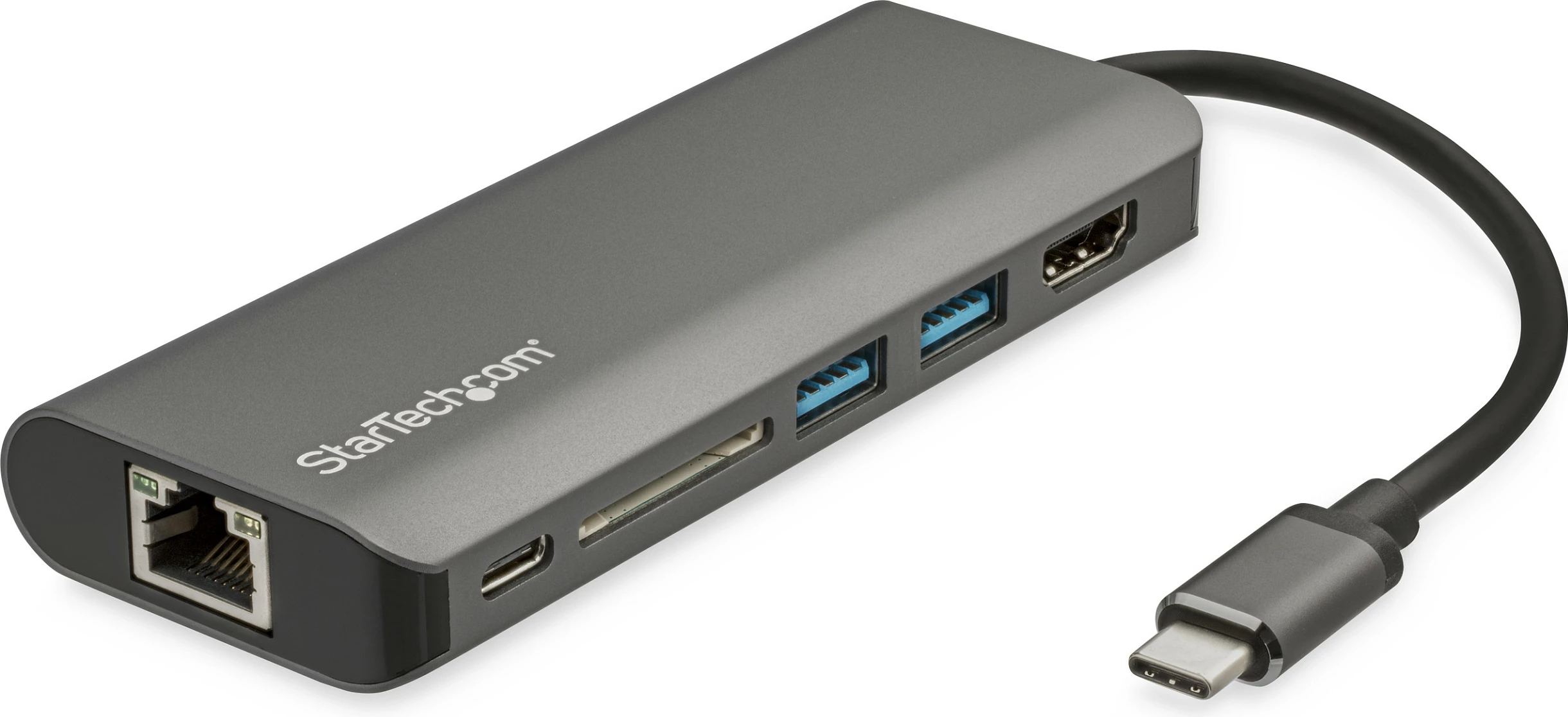 Adapter multiport USB-C StarTech DKT30CSDHPD3, HDMI 4K 60Hz, 2x USB 3.0, GbE, SD/microSD, PD 60W, gri