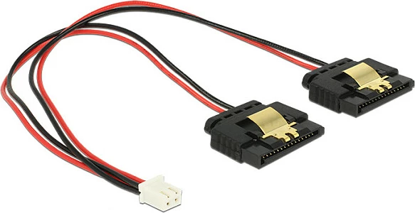Kabllo adapter energjie DeLOCK 85249, Molex 2-pin në 2x SATA 15-pin, 0.2 m, e zezë/kuqe/bardhë