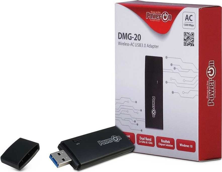 Adapter WiFi USB Inter-Tech DMG-20, Dual-Band 2.4/5GHz, Wi‑Fi 5, deri 867 Mbit/s, i zi