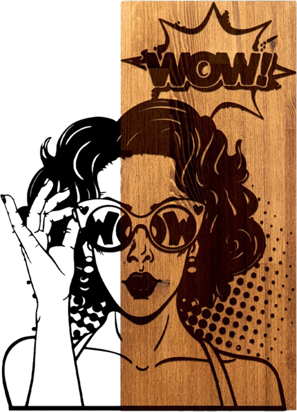 Dekor muri figurë gruaje, metal i zi, dru natyral, FH4758, 42x3x58cm