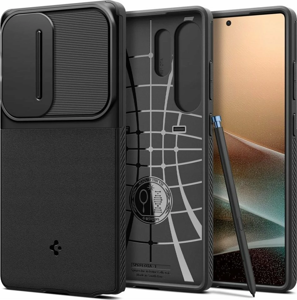 Mbështjellës Spigen Optik Armor për Samsung Galaxy S25 Ultra, mbrojtje lente me slider, TPU/PC, Black, me xham të kalitur