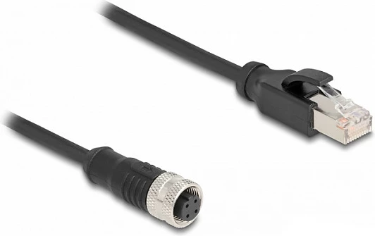 Kabllo adapter DeLOCK M12 D-coded 4-pin femër në RJ45 mashkull, 0.5 m, e zezë