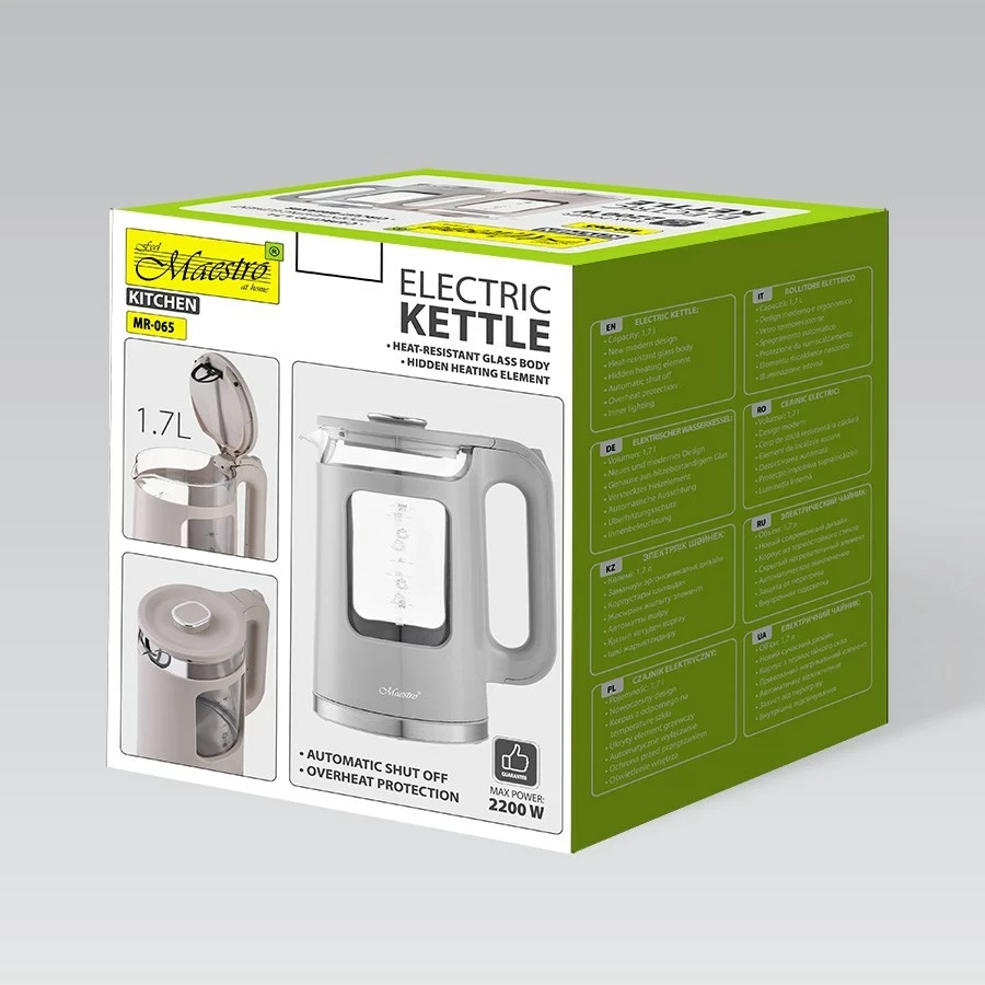 Ibrik elektrik Maestro MR-065, 1.7L, 2200W, xham, bezhë
