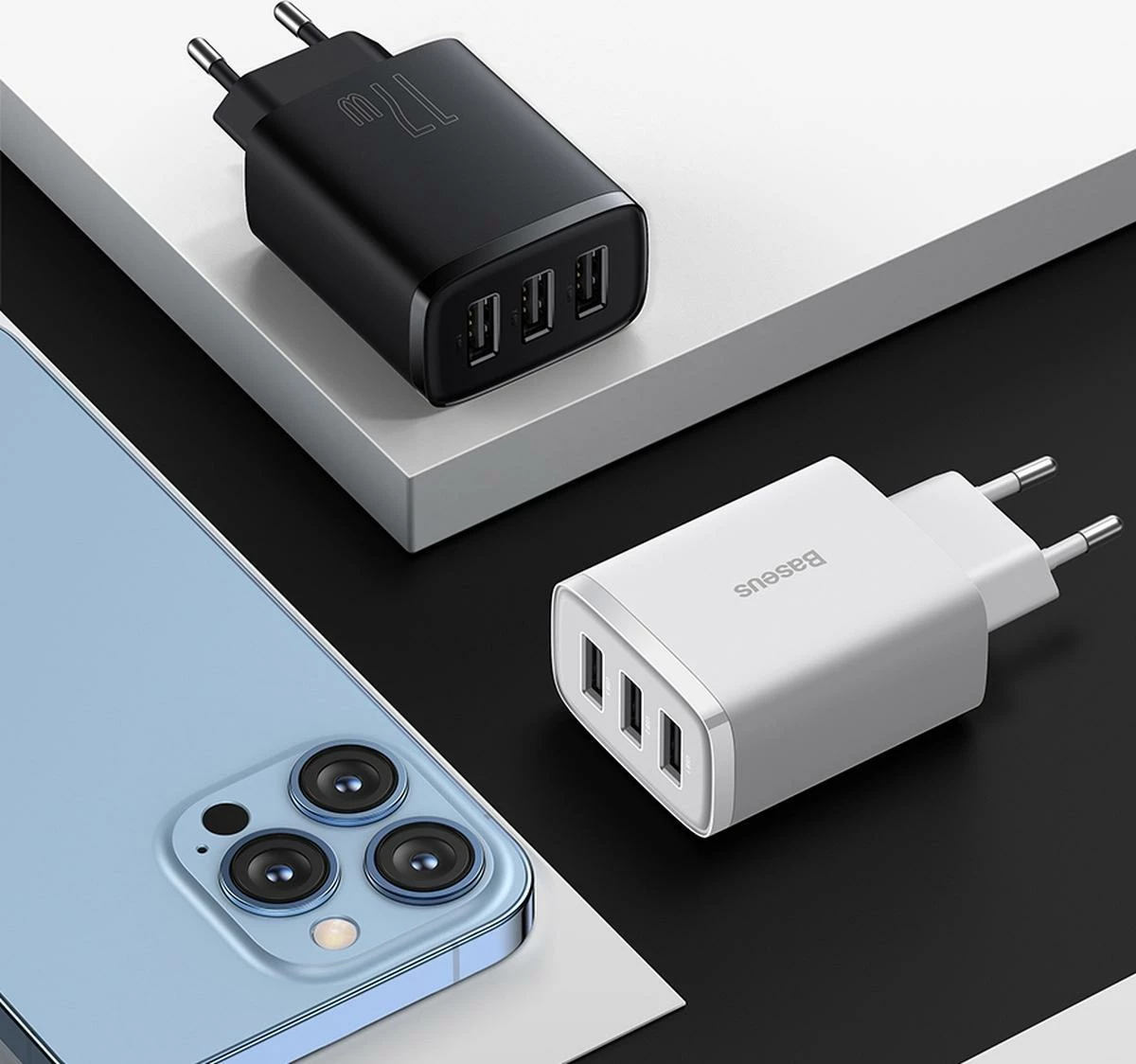 Karikues muri Baseus CCXJ020102 3x USB-A 17W 3.4A, i bardhë, 1 copë