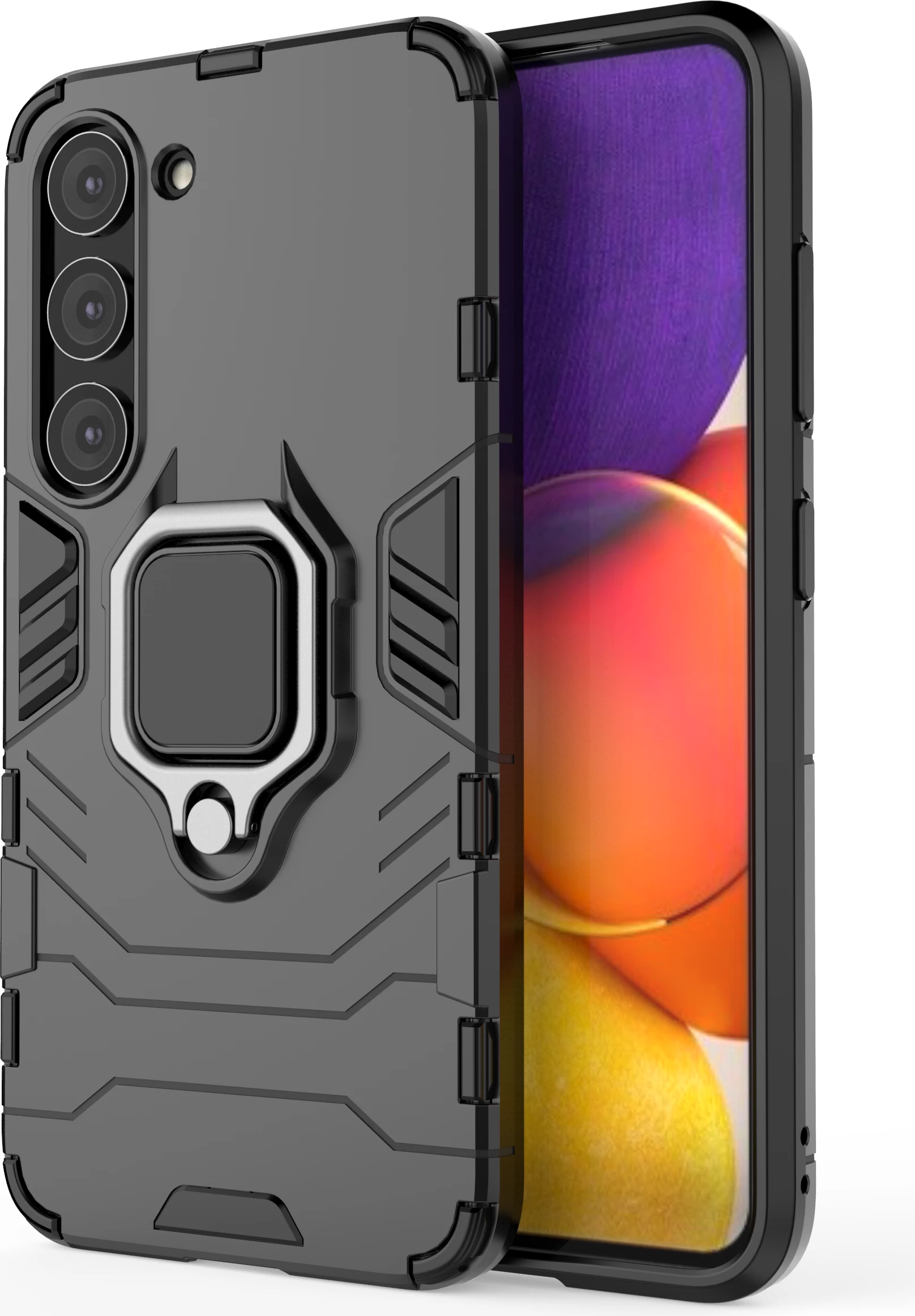 Mbështjellës Hurtel Ring Armor për Samsung Galaxy S23, me unazë metalike, i zi