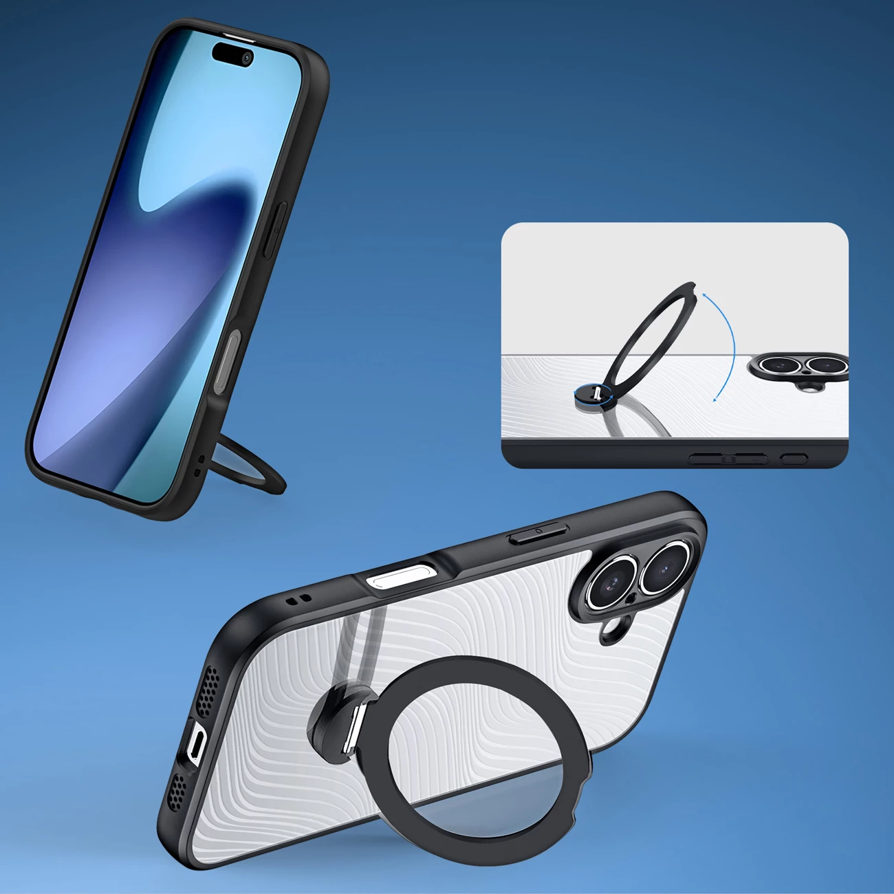 Mbështjellës Dux Ducis Aimo Mag për iPhone 17, me unazë magnetike dhe mbajtëse, i zi