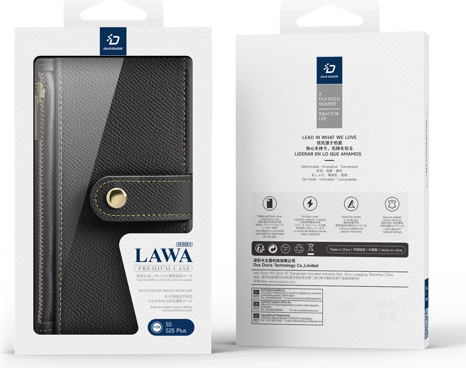 Mbështjellës Dux Ducis Lawa për Samsung Galaxy S25+, lëkurë, me portofol magnetik, i zi