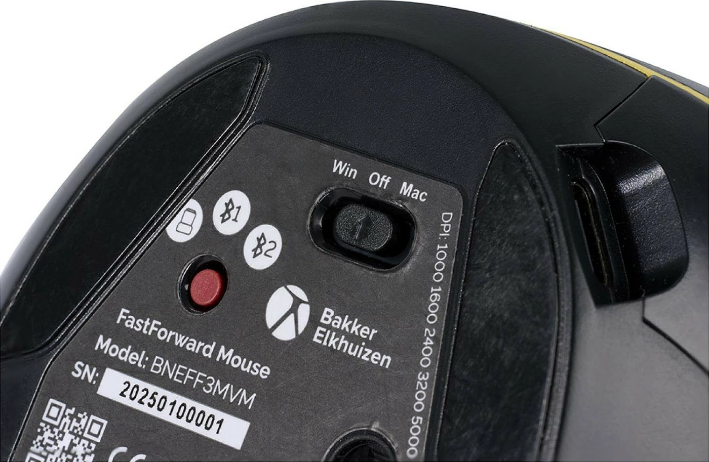 Maus BakkerElkhuizen FastForward, vertikal, wireless + me kabllo, 8 butona, USB-C, Bluetooth 5.1, gri/verdhe 6