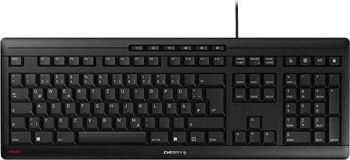 Tastierë Cherry Stream, Full-size (100%), Wired, USB, Mekanike, QWERTZ, e zezë
