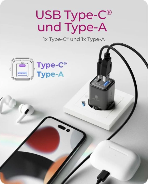 Karikues ICYBOX IB-PS1020-PD 20W, USB-C PD + USB-A, i zi, set 1 copë