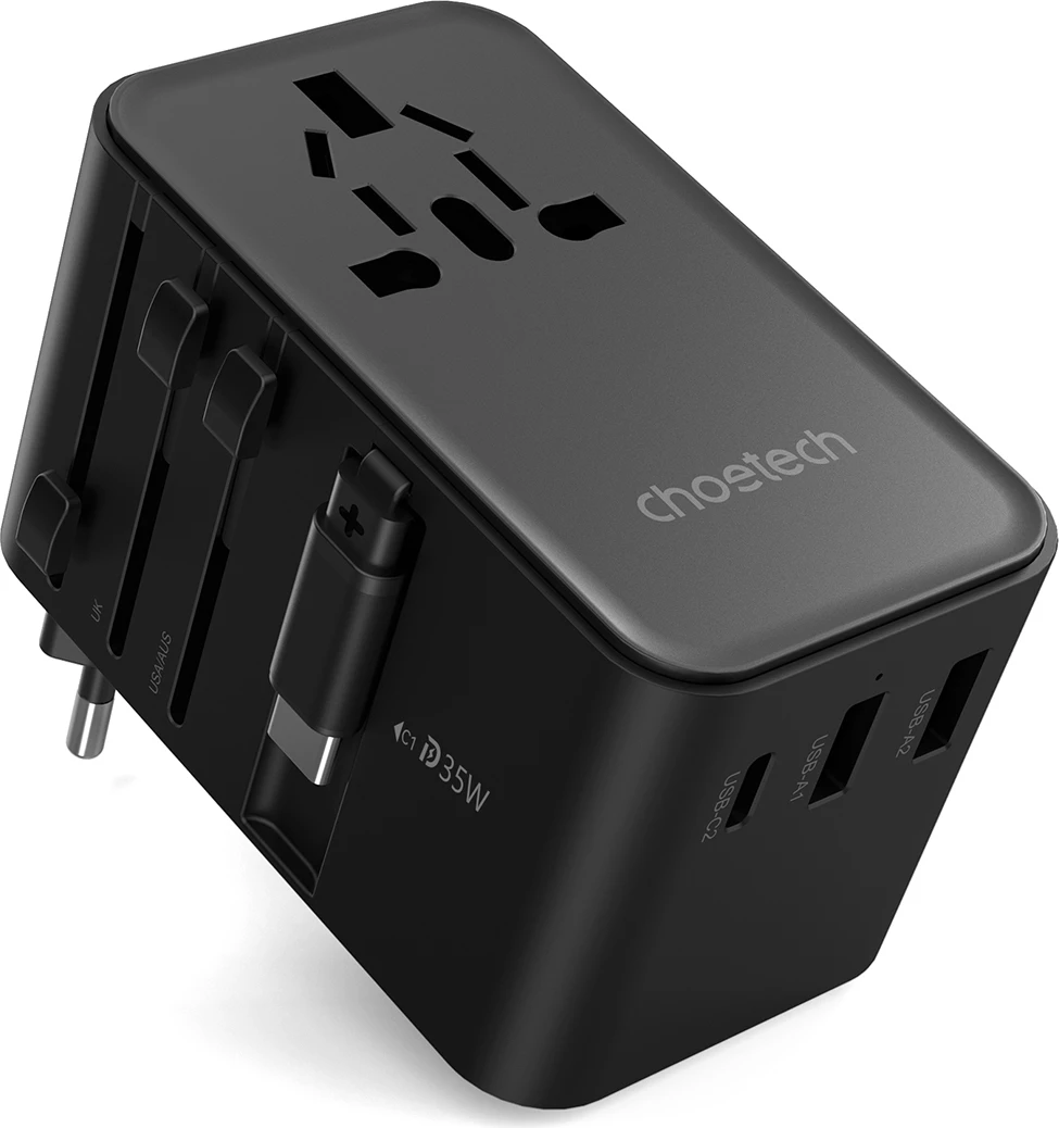 Adapter udhëtimi Choetech PD5020 me karikim të shpejtë 35W, 4 porta, USB-C/USB-A, i zi