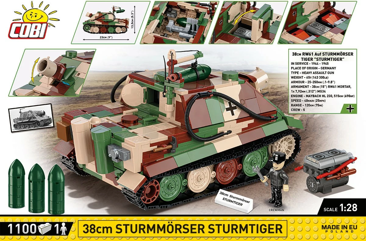 Set blloqe Cobi Klocki 38cm Sturmmörser Sturmtiger, 1100 pjesë, Kamuflazh