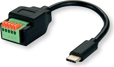 Adapter kabllo USB-C ROLINE, USB Type-C mashkull në klemë terminale 5-pin, 15 cm, e zezë/jeshile/portokalli