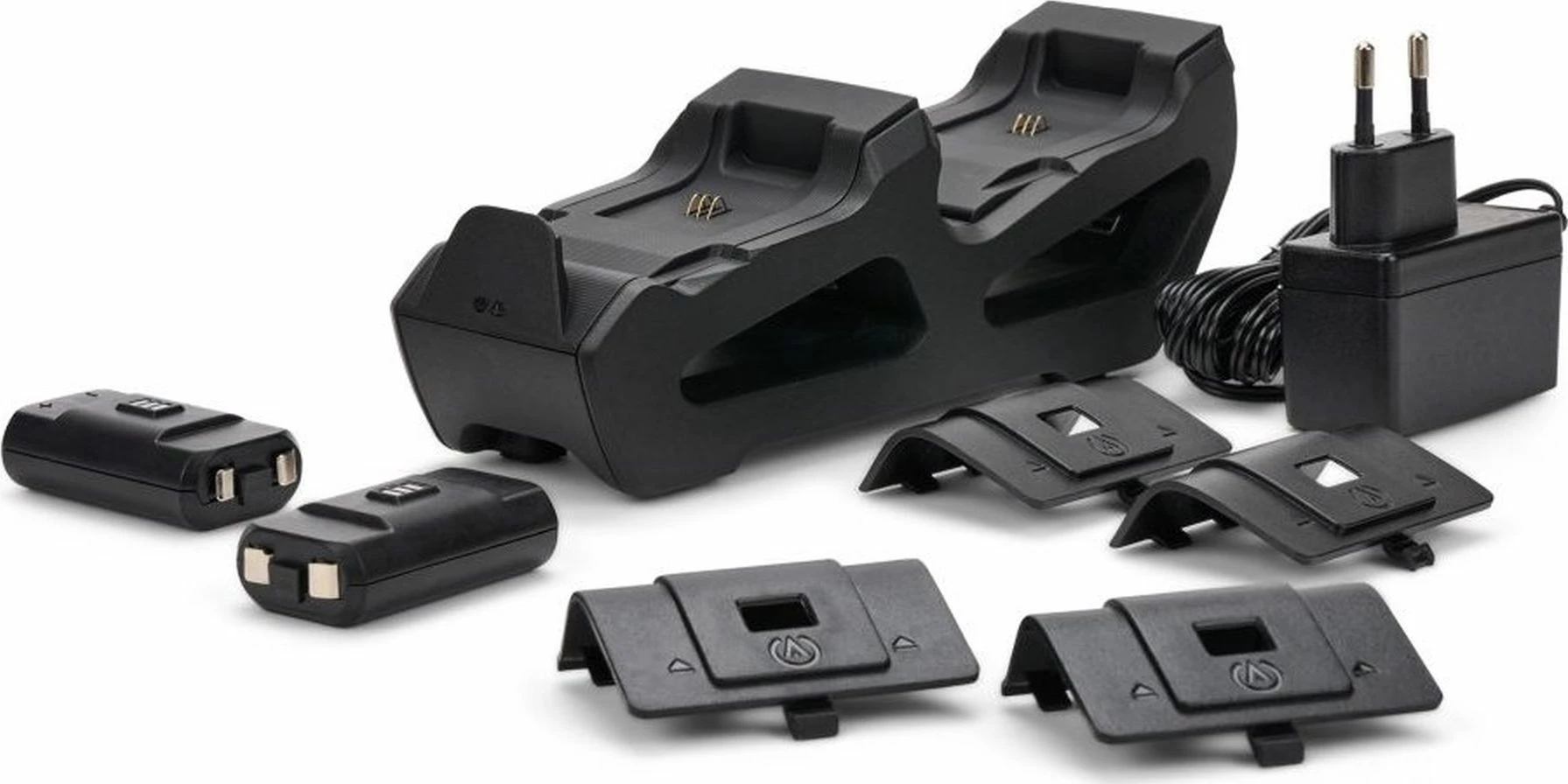 Stacion karikimi duo PowerA Charging Station Duo (1519564-01) për kontrollera Xbox Series X|S/Xbox One, i zi, set me 2 bateri rikarikueshme