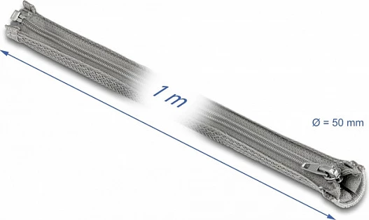Mbështjellës kabllosh DeLOCK, 1 m x 50 mm, me zinxhir, rezistent në nxehtësi, gri