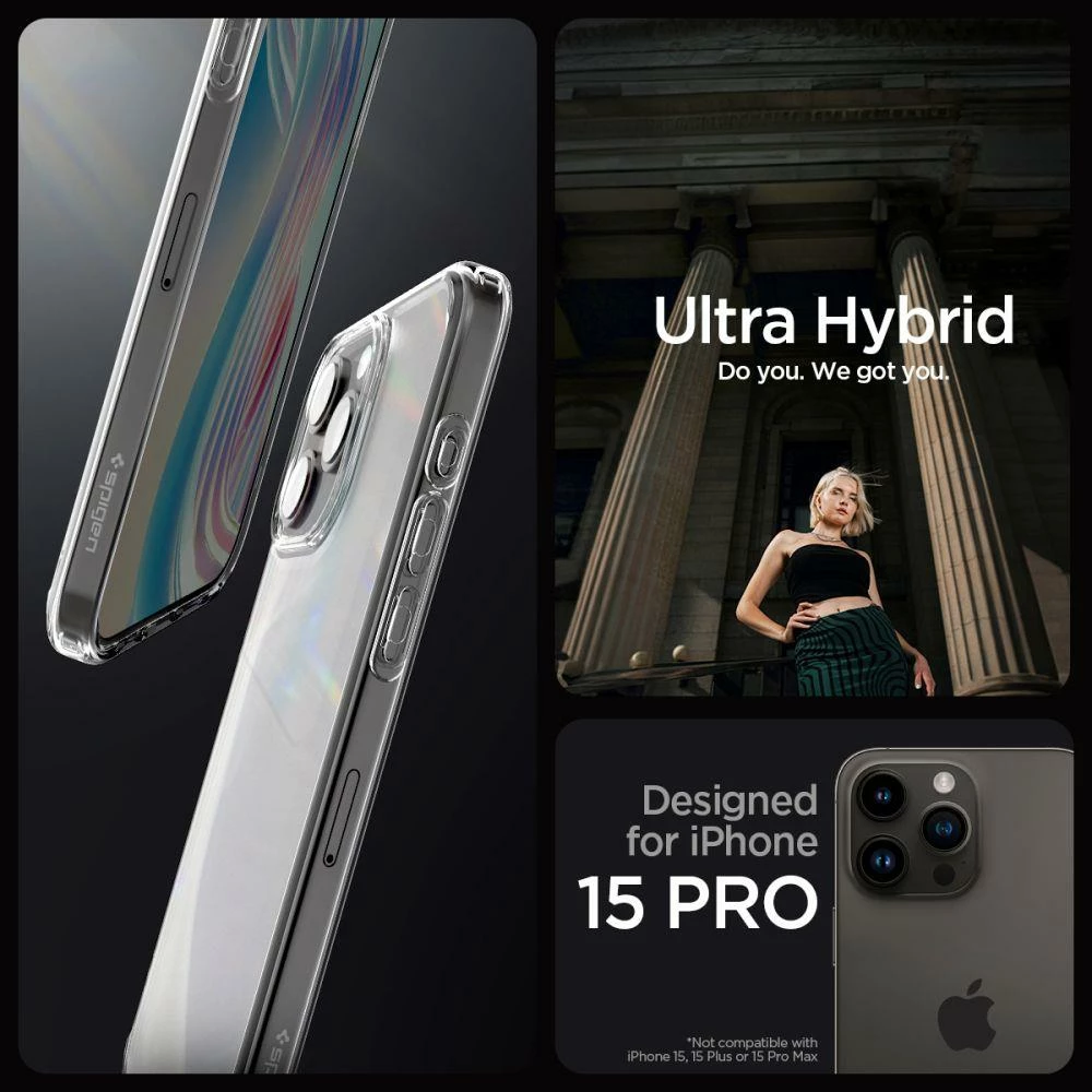 Mbështjellës Spigen Ultra Hybrid për iPhone 15 Pro Max, frost clear