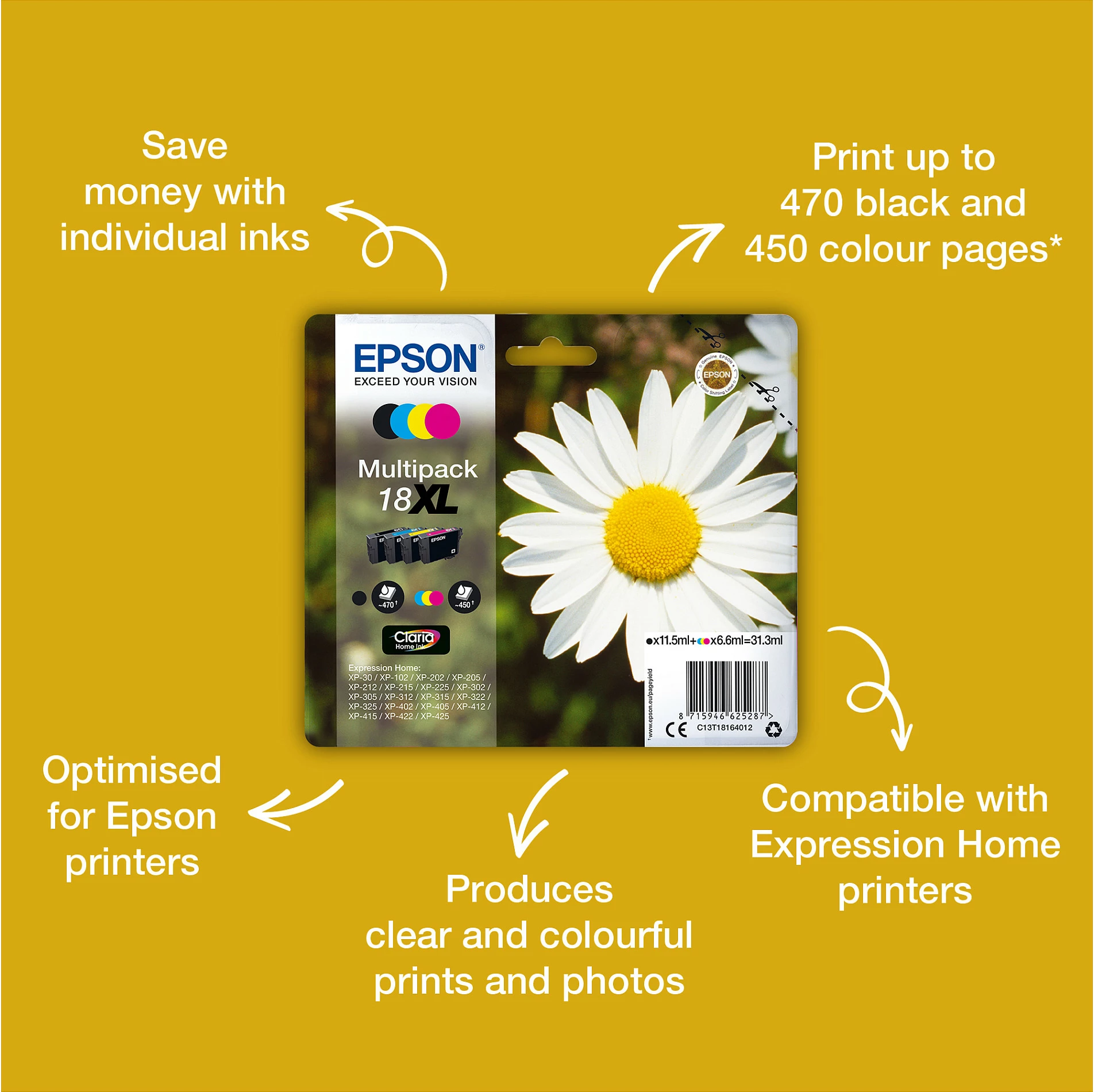 Kartrixhe boje Epson 18 Daisy, C13T18064511, multipack 4-ngjyra (BK/C/M/Y)