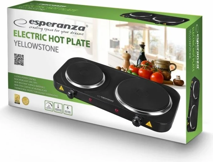 Pllakë elektrike Esperanza Yellowstone EKH014K, e zezë