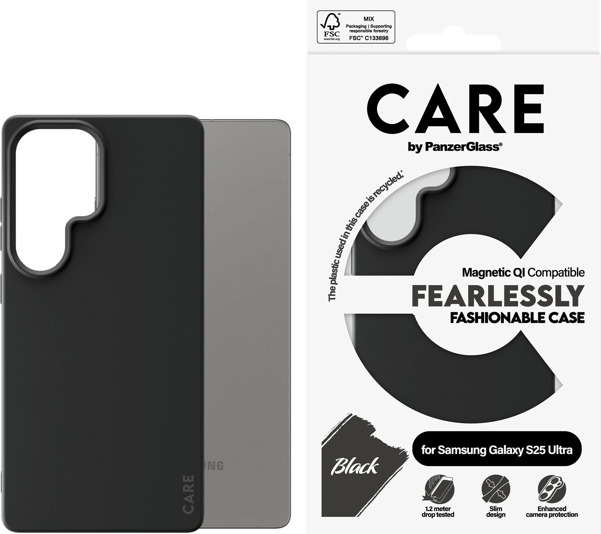 Mbështjellës PanzerGlass CARE për Samsung Galaxy S25 Ultra, silikon, i zi