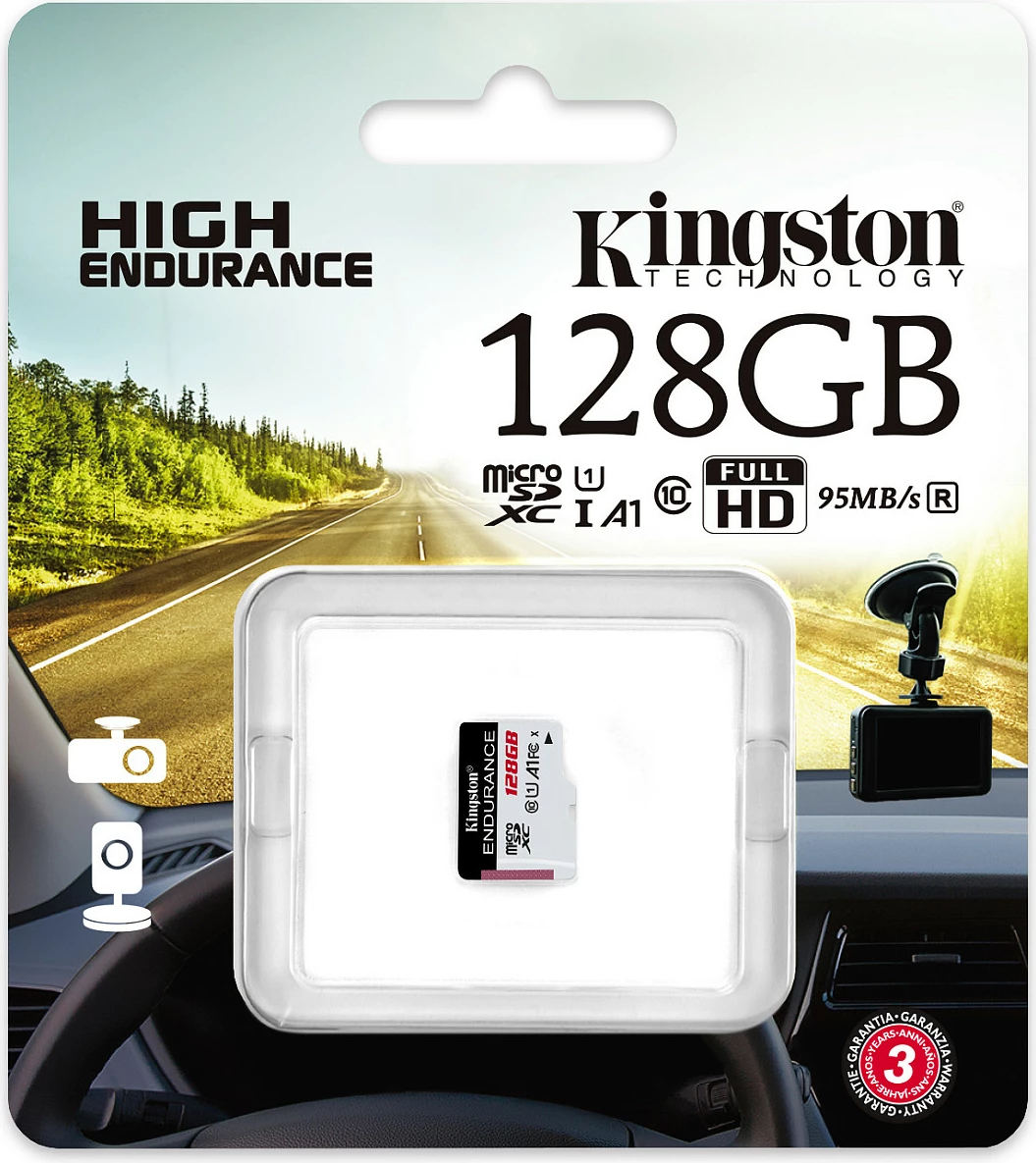 MicroSD kartelë Kingston High Endurance 128GB, Class 10, UHS-I, 95MB/s, 45MB/s, zi/bardhë