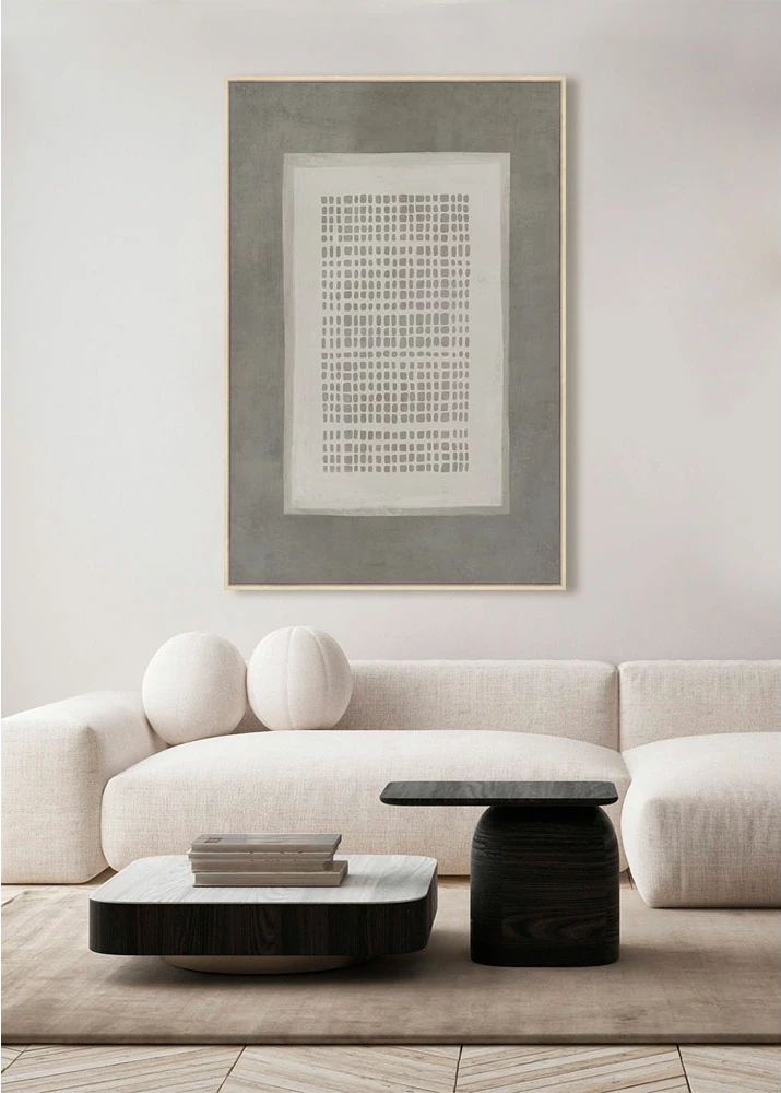 Pikturë dekorative COSMIC GRID me kornizë, kanavacë, ngjyrë gri e errët-bezhë, 80x120x4cm