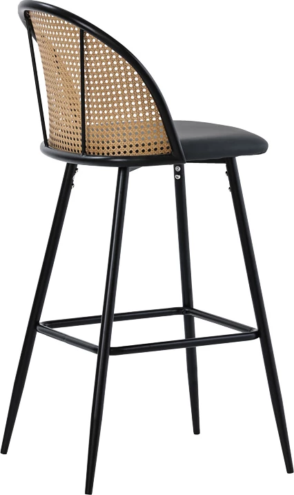 Karrige për bar Kace, pe rattan natyral, pu gri e errët, metal i zi, 43x55x102cm (set prej 2 copash)