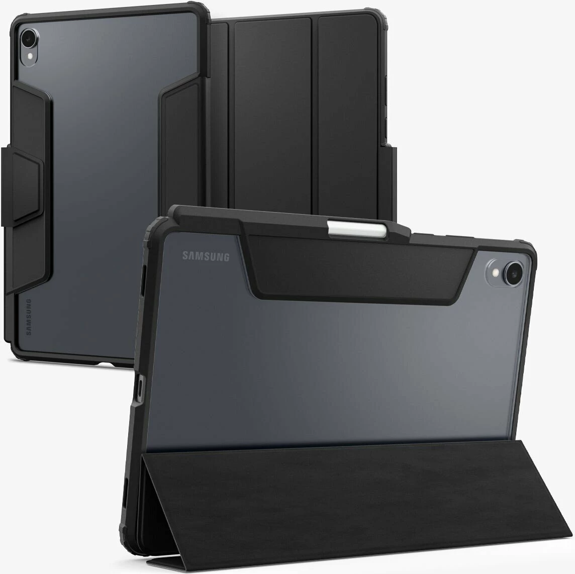Mbështjellës folio për tablet Spigen Ultra Hybrid Pro për Samsung Galaxy Tab S11 11\" X730/X736, me stand, mbulim magnetik & 2 mbajtës S Pen, ngjyrë e zezë