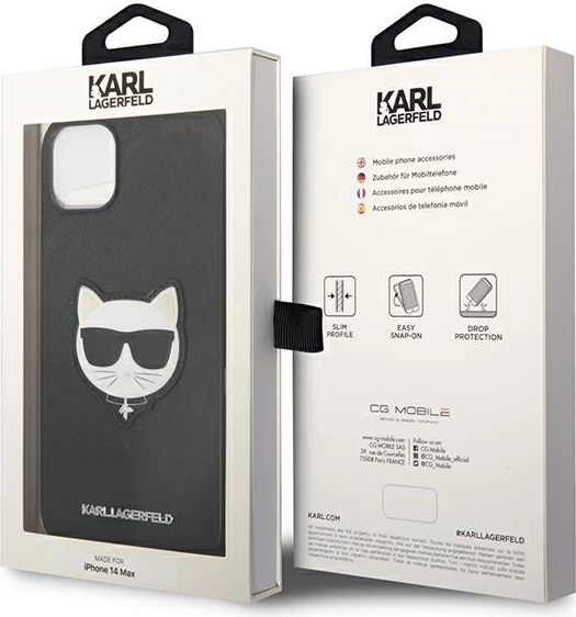 Mbështjellës Karl Lagerfeld KLHCP14MSAPCHK për iPhone 14 Plus 6.7", Saffiano Choupette Head Patch, i zi