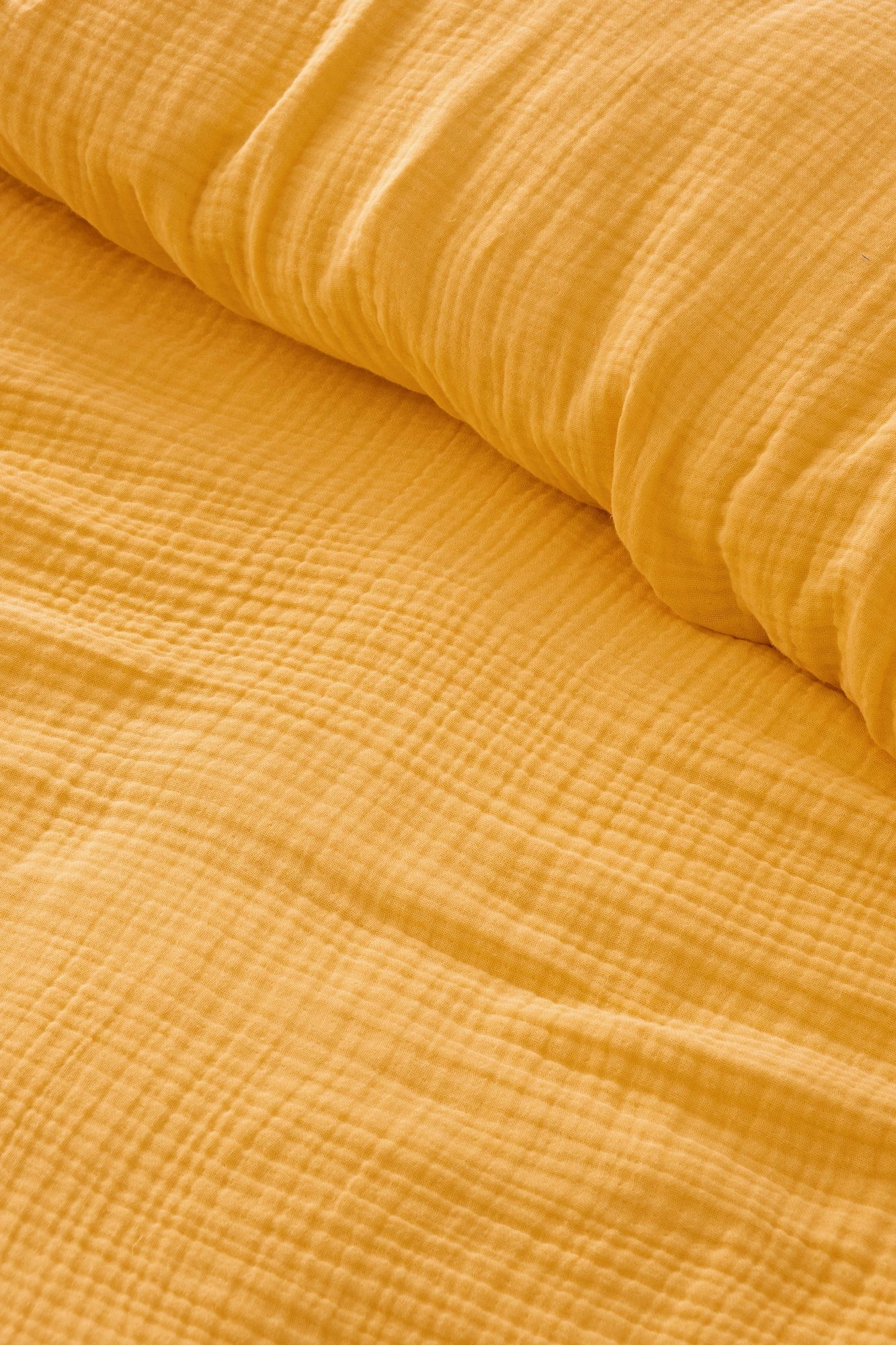 Mbulesë krevati dopio, muslin, ngjyrë e verdhë, 220x250cm