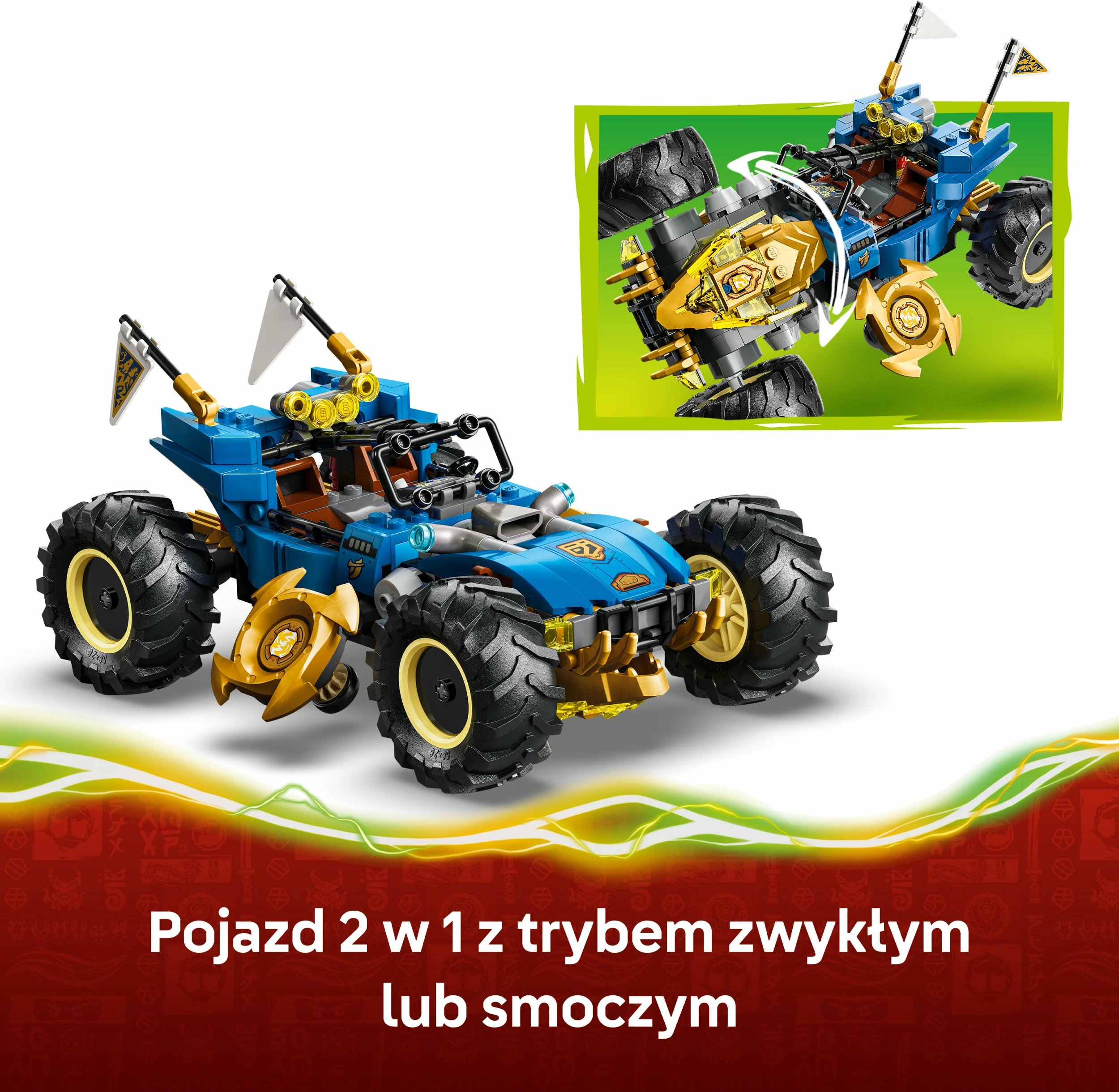 Set ndërtimi LEGO NINJAGO Jay's Multi-Function Car 71856, 387 pjesë, 5 minifigura