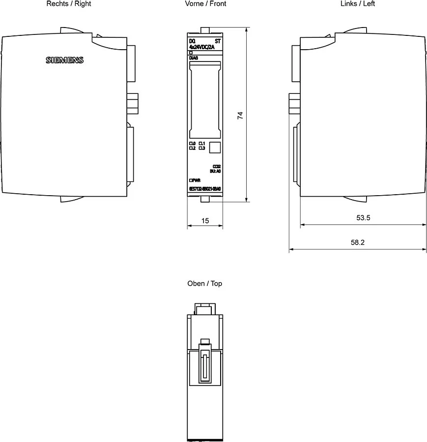 Modul dalje digjitale PLC Siemens SIMATIC ET 200SP 6ES7132-6BD21-0BA0, DQ 4x24VDC/2A ST, gri