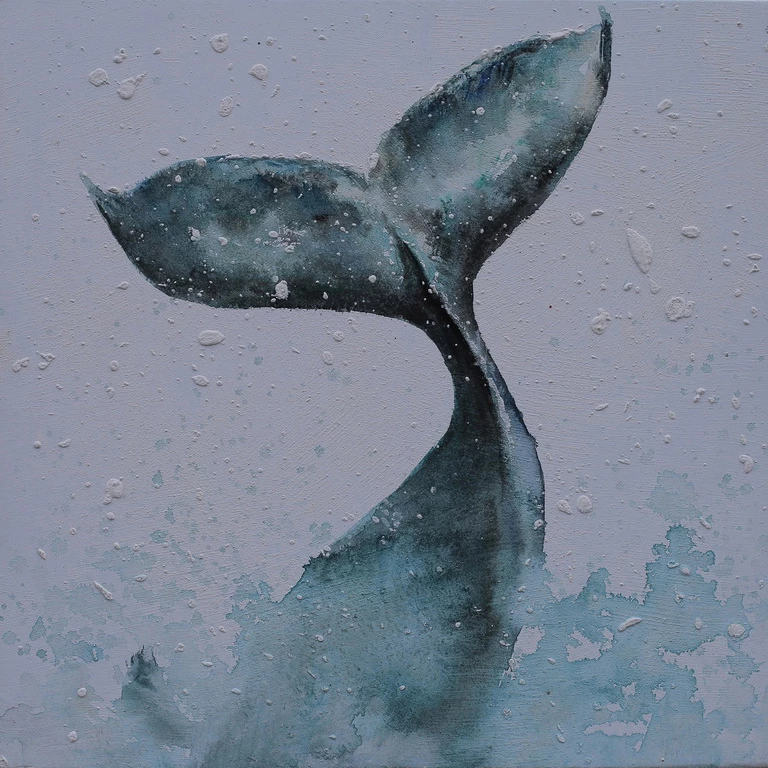 Pikturë dekorative balene, kanavacë dhe dru, 80x80x4cm