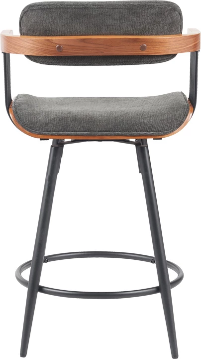 Karrige për bar Cameo, metal i zi, dru arre, material gri e errët, 53x50x93cm