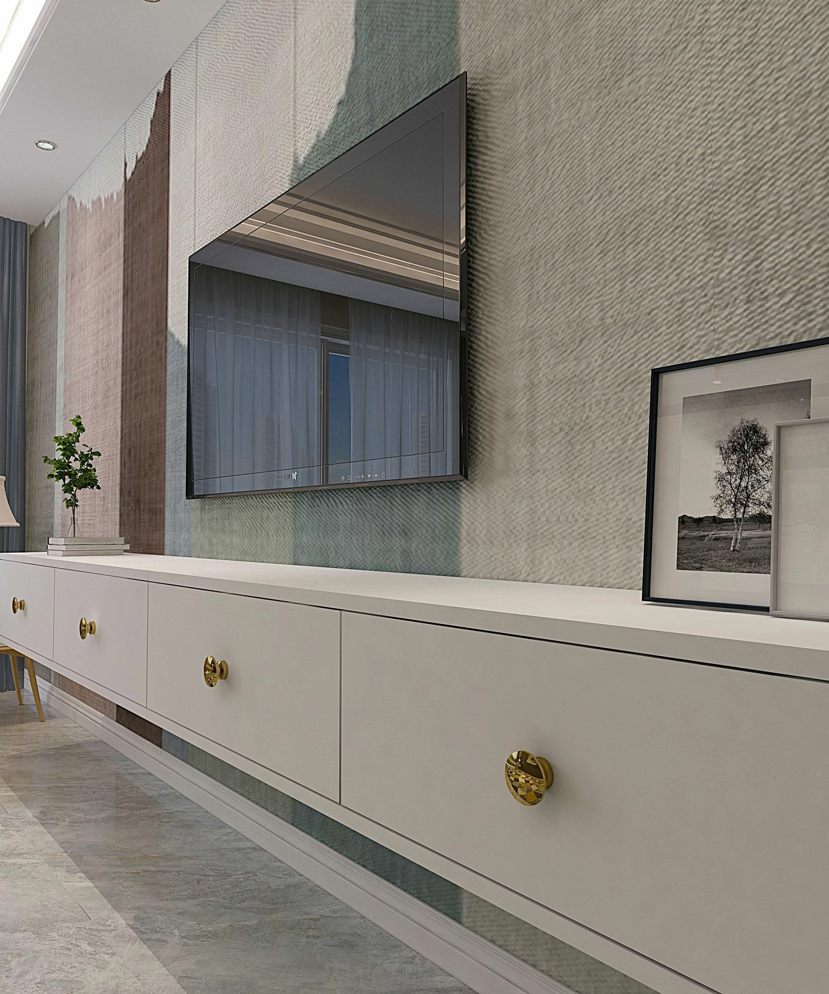 Komodë TV Zuzu Double, e bardhë, Skye Decor