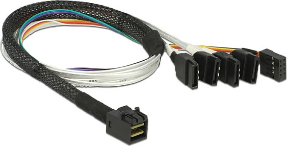 Kabllo Mini SAS HD (SFF-8643) në 4x SATA 7p DeLOCK, 0.5m, multicolor